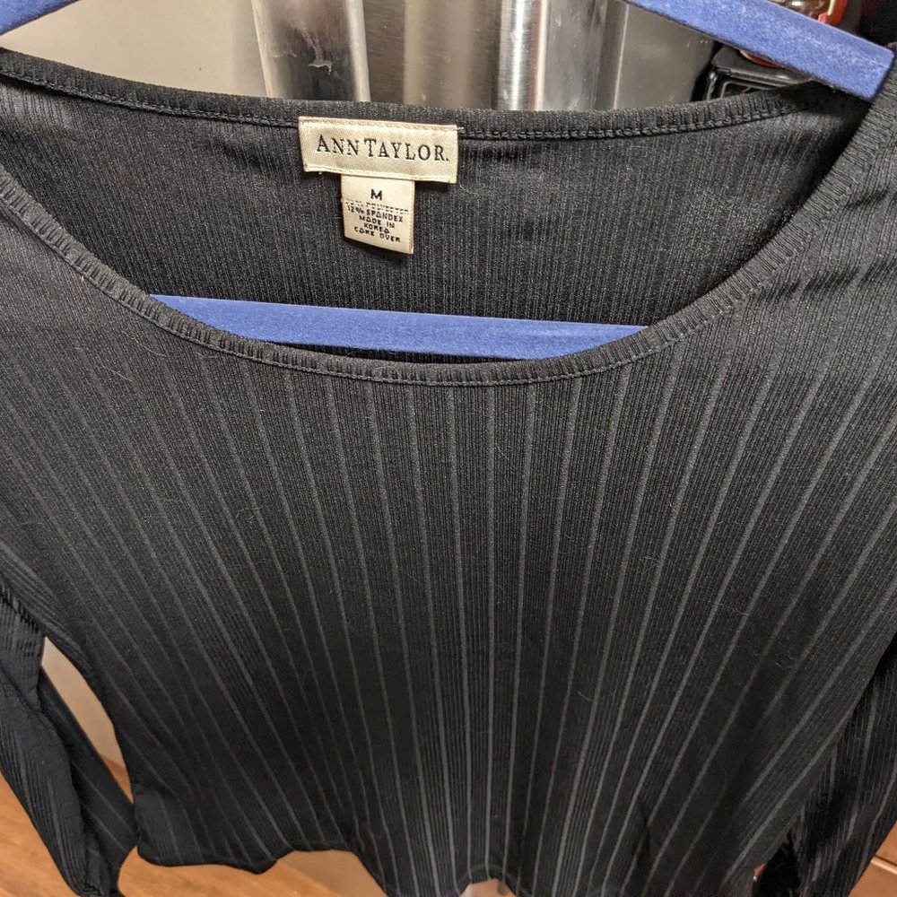 Vintage, black Ann Taylor silky long-sleeved crew neck shirt, size M